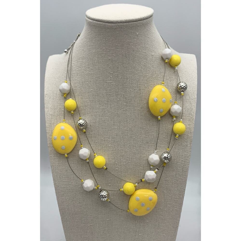 NWT Carole Inc Yellow And White Polka Beaded Spring / Summer Colors Necklace